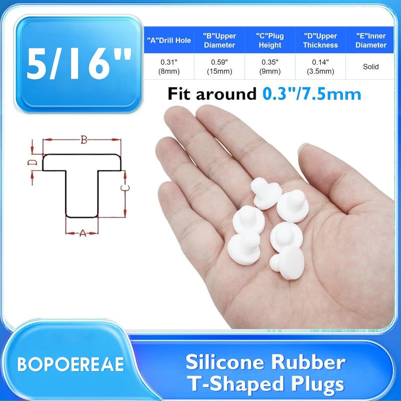 BOPOREAE 25 Pcs 8 mm/0.32 in Silicone Rubber Plug for 7.5 mm Small Round Holes, Waterproof T Type Rubber Stoppers, Soft Flexible Bottle Seal Plugs Tube Pipe End Caps Inserts Bathtub Jet Cover, White - Image 2